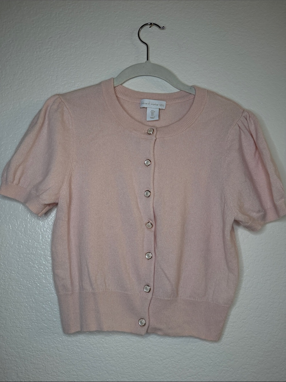 House of Harlow Pink Cashmere Cropped short sleeve sweater L
